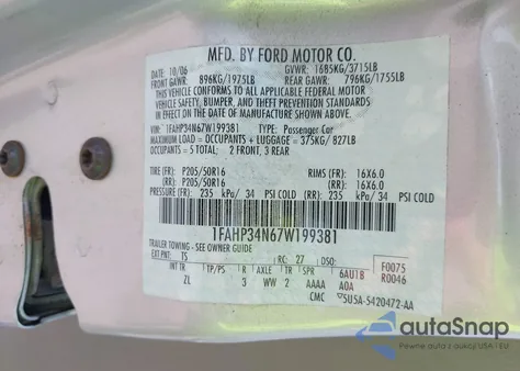 2007 Ford Focus S/Se/Ses from USA, damaged, VIN 1FAHP34N67W199381